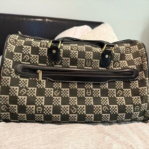 Etienne Aigner Vintage Checkered Duffel Bag with Black Accents